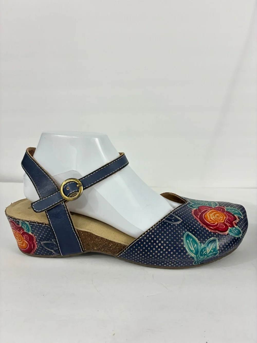 L'Artiste Lizzie Rose Shoes 9.5 10 Tooled Leather Navy Floral Boho Spring Step